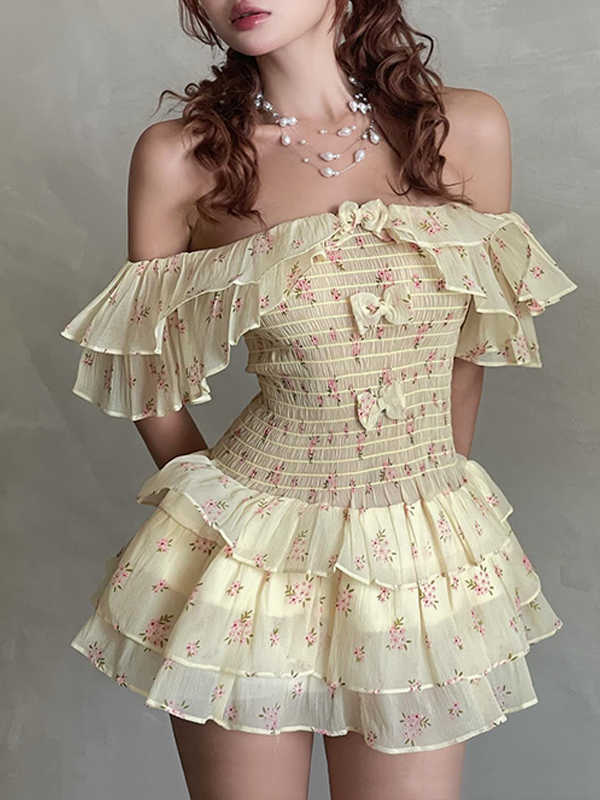 Three-dimensional Bow Decoration Dress Female Slim-fit Pleated Skirt