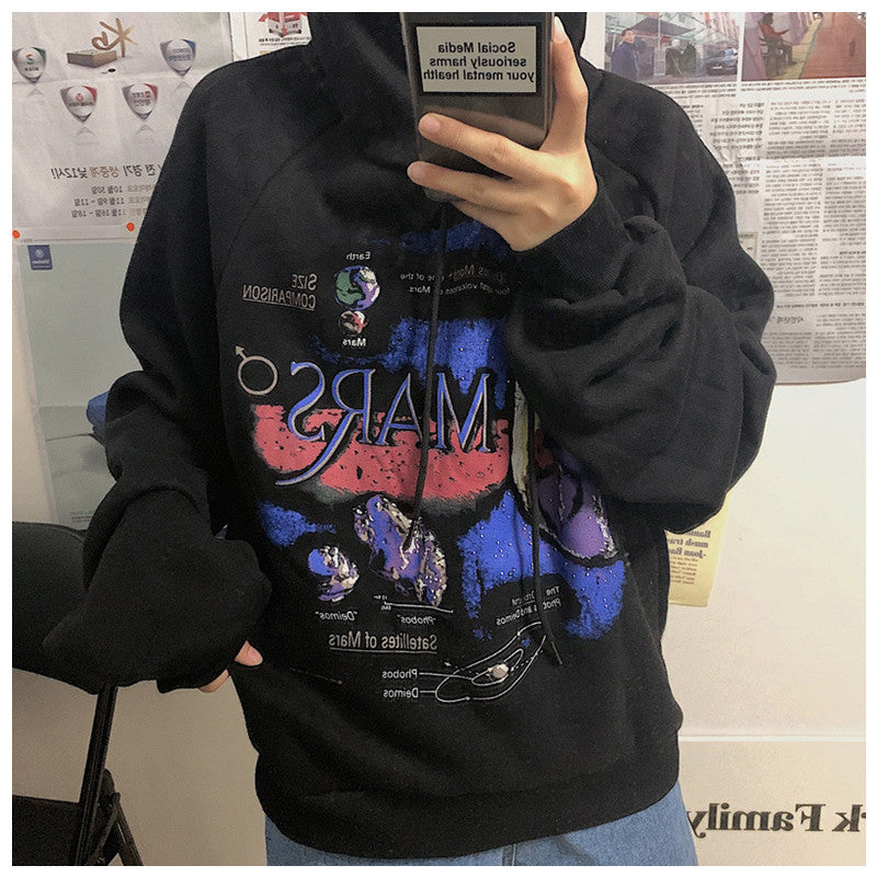 Harajuku Style Loose Print Hooded Thick Coat