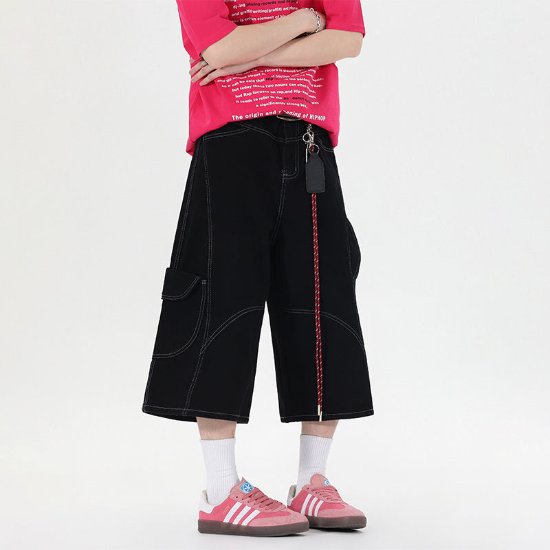 Retro Multi-pocket Workwear Shorts Denim Cropped Pants