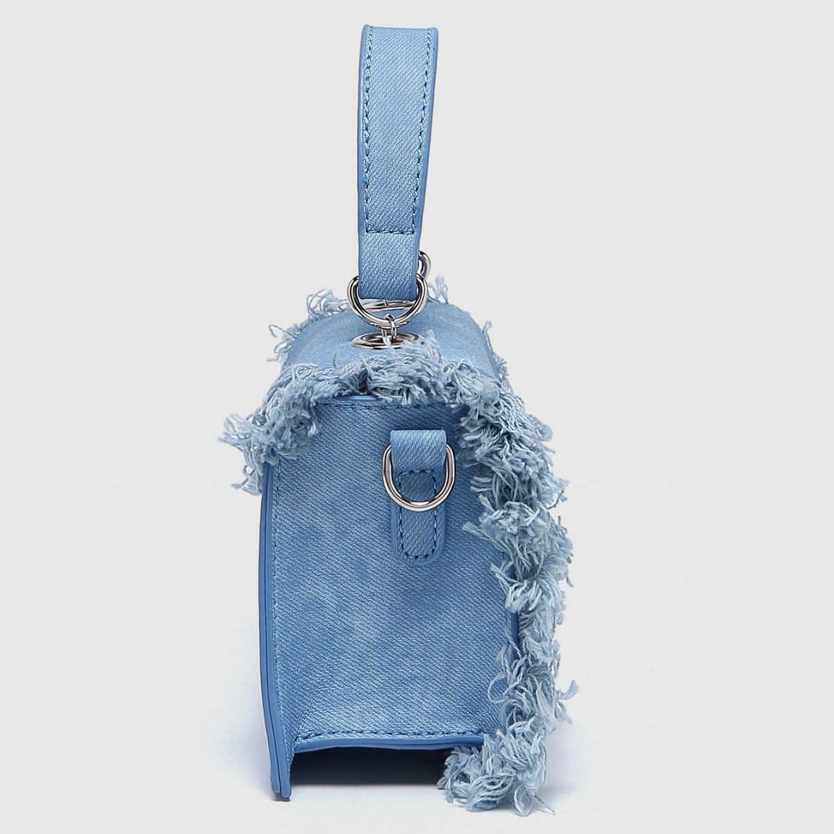 Mini sac à bandoulière rétro à pompon bleu denim