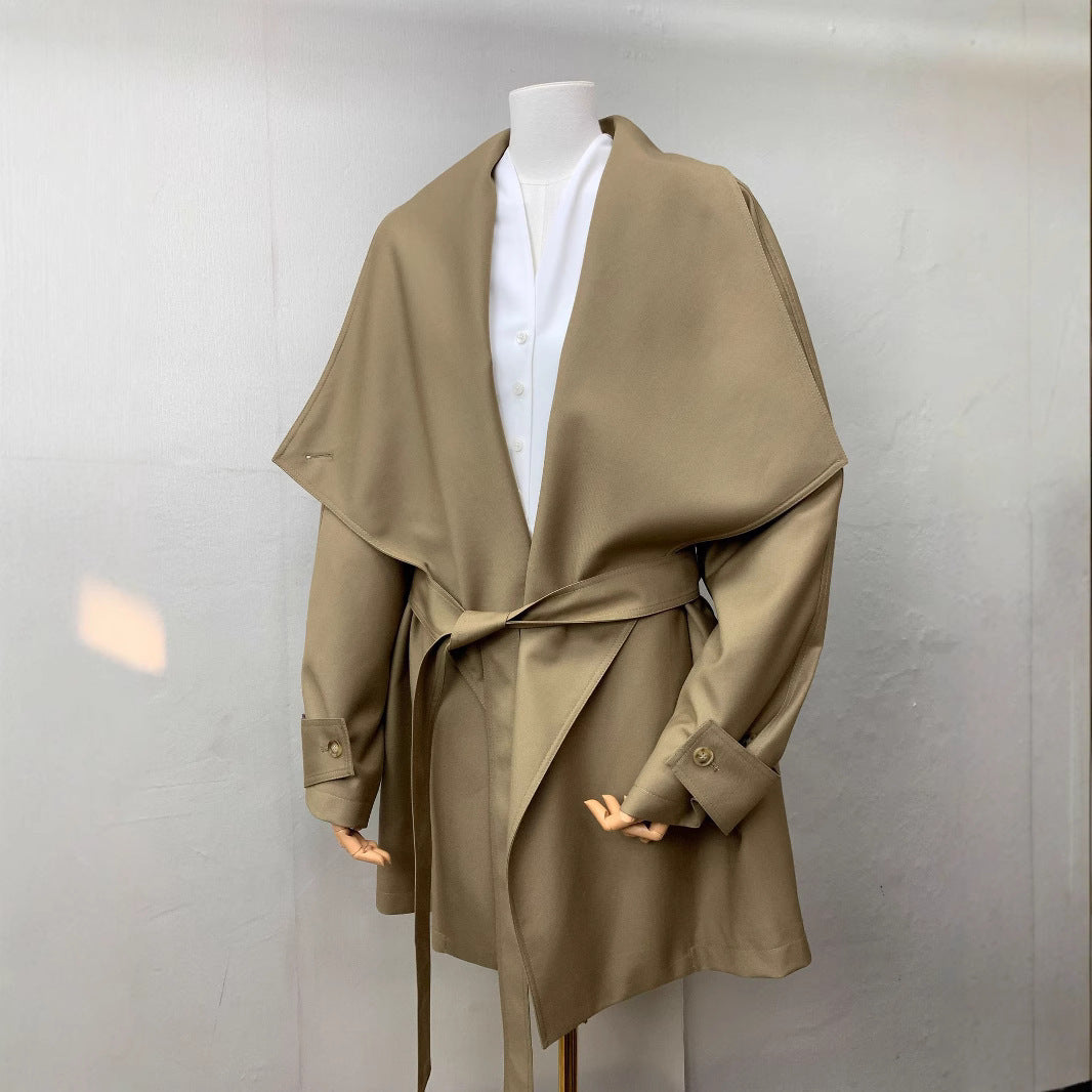 Loose Profile Commute Minimalist Black Large Lapel Design Trench Coat