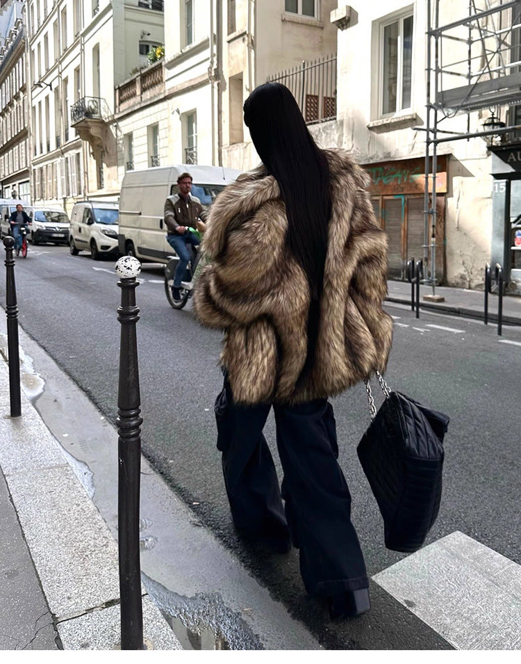 Fur Coat Raccoon Fur Coat Brown Lapel Warm Furry Coat European And American Leisure