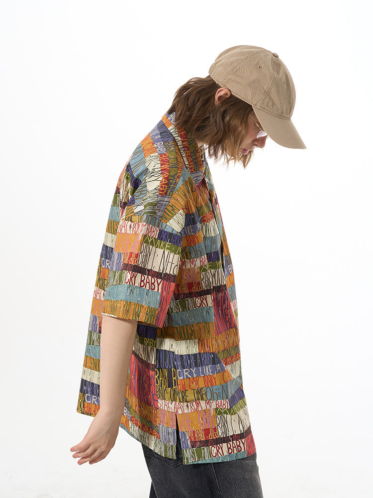 Chemise décontractée ample à manches courtes et imprimé lettres
