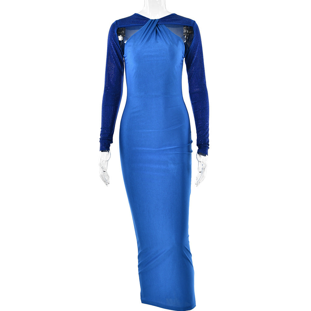 Skinny Long Hot Girl Brick Long Sleeve Stitching Dress