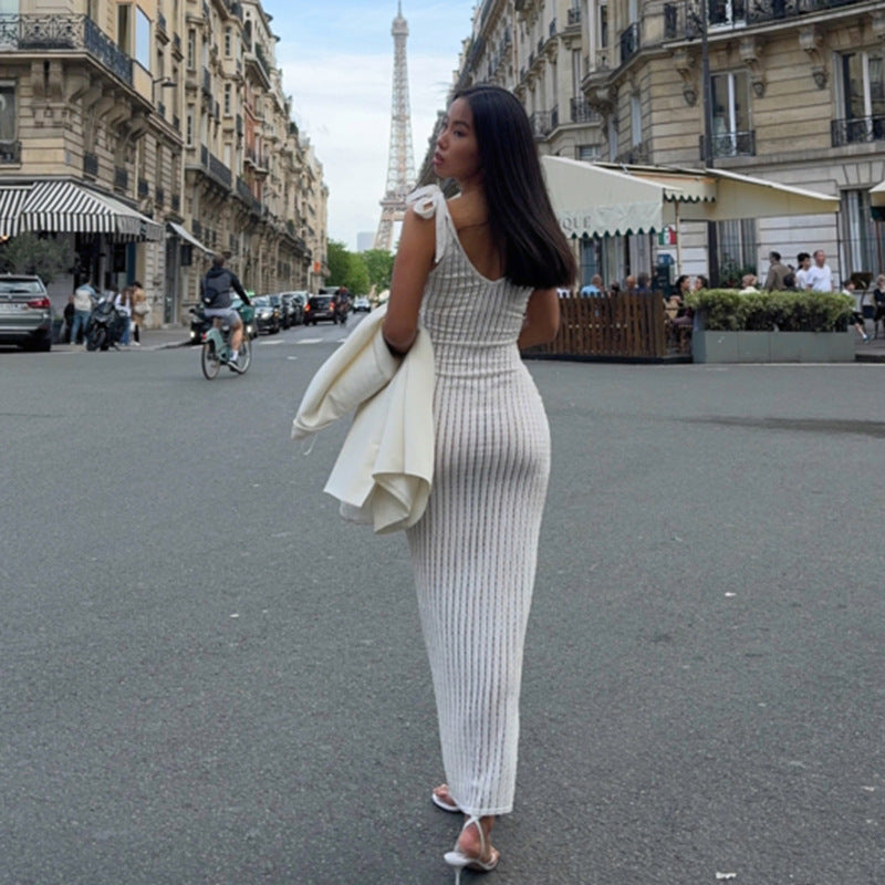 Fashion Lace-up U-collar Dress Hip