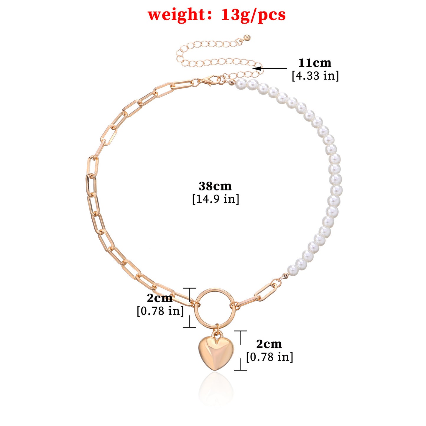 Pearl Geometric Ring Peach Heart Pendant Necklace