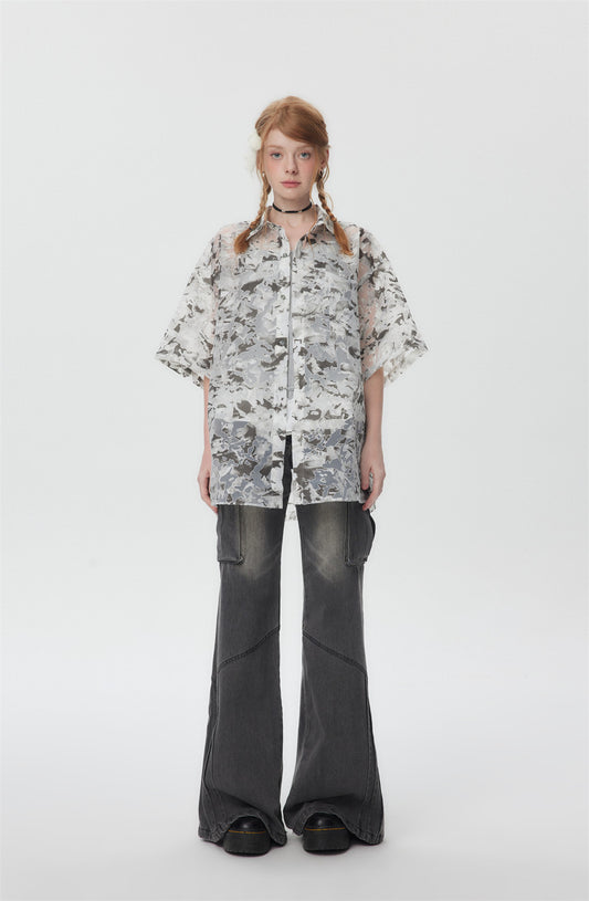 Tie-dyed Contrast Color Short-sleeved Shirt For Men