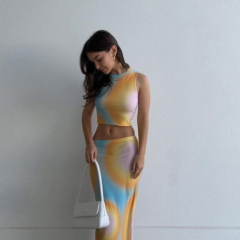 Completo gonna con maglietta stampata senza maniche