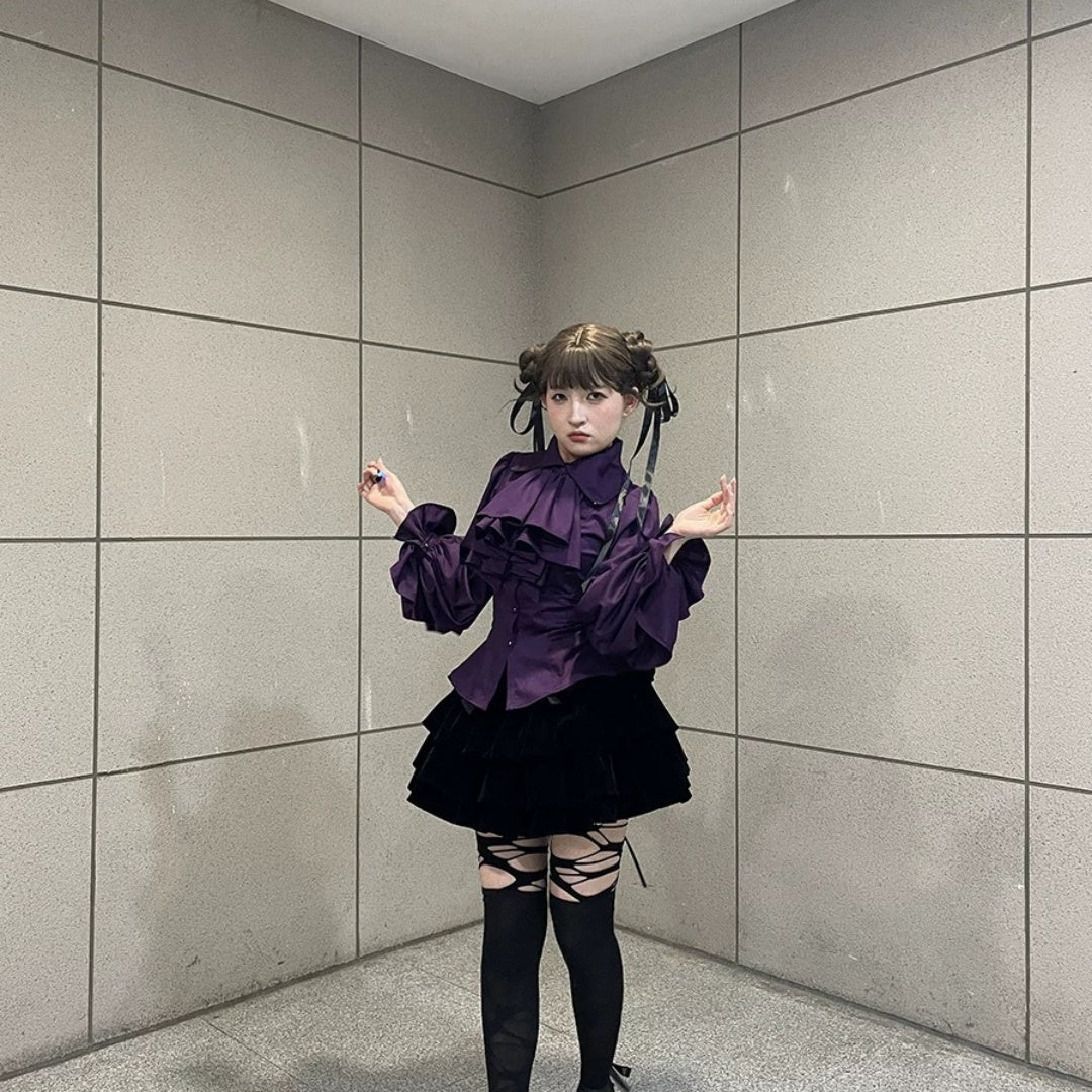 Retro Design Top Long Sleeve Shirt Gothic Style Long Sleeve Ruffled Shirt