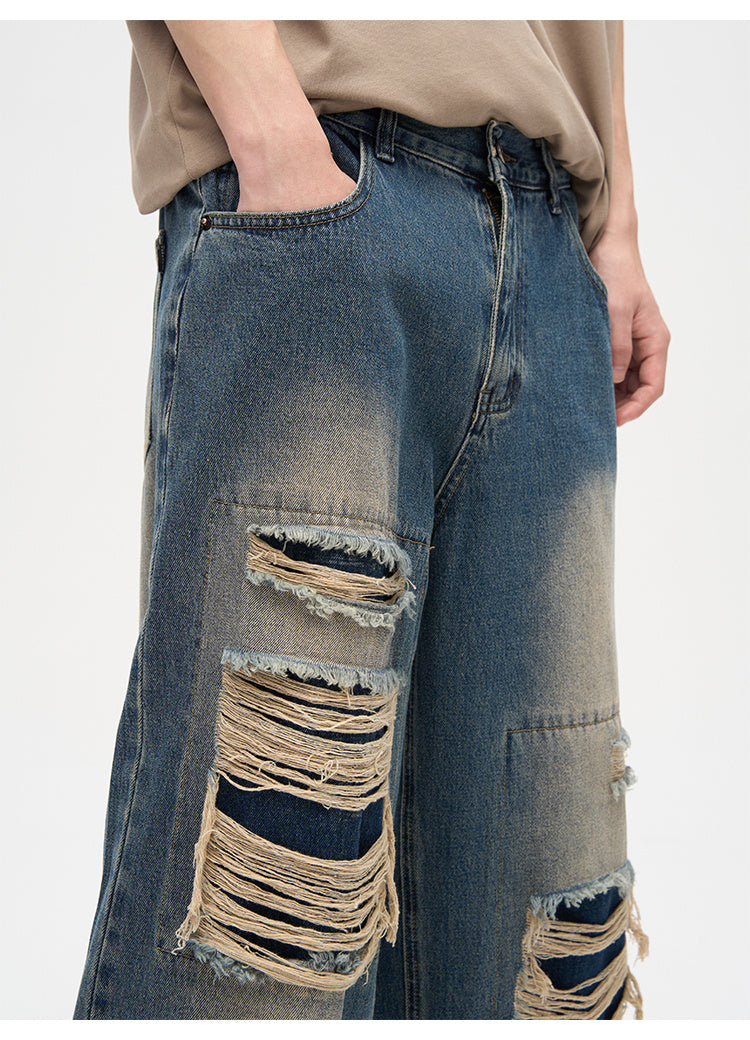 Jeans de niche American Street Patch Ripped Design Sense