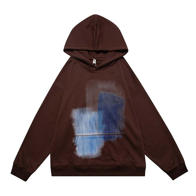 Vintage Creative Blurred Image Washed Hooded Sweatshirt