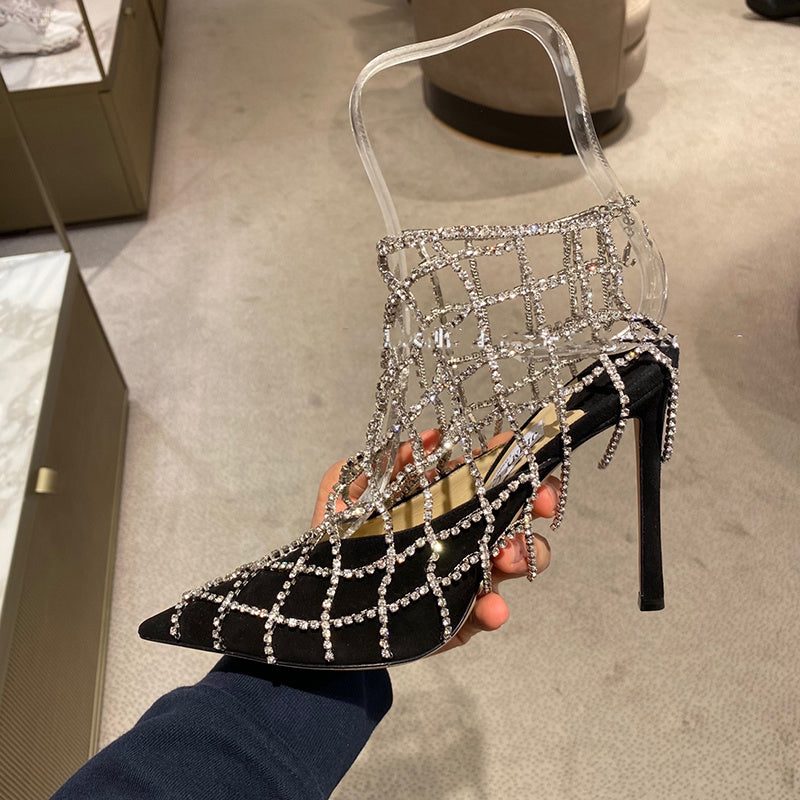 Rhinestone Mesh Pointed Toe High Heels