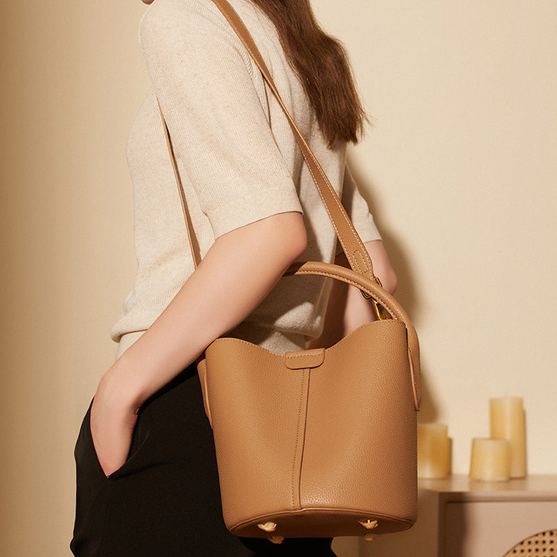 Leather Cross Body Bucket Bag