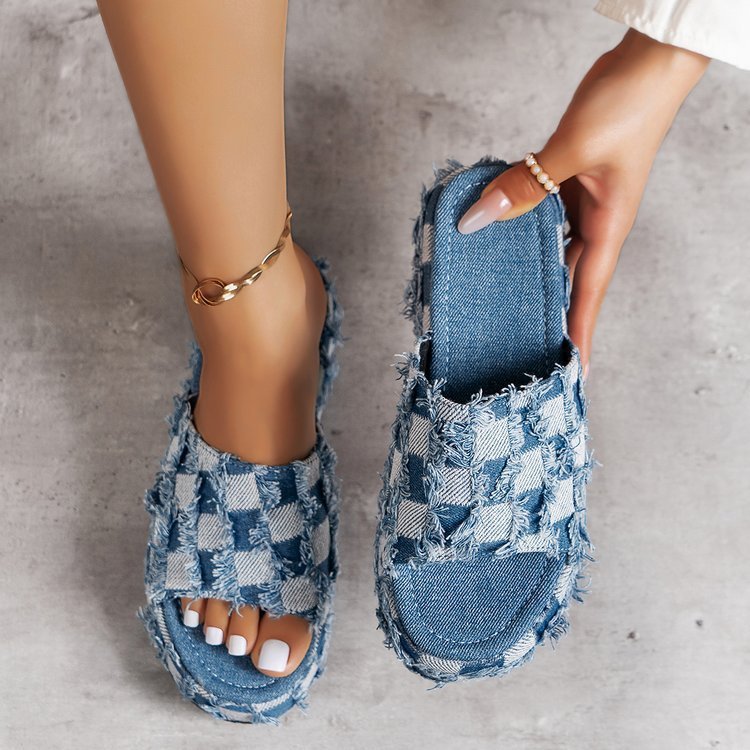 Fashion Slope Heel - Denim Sandal