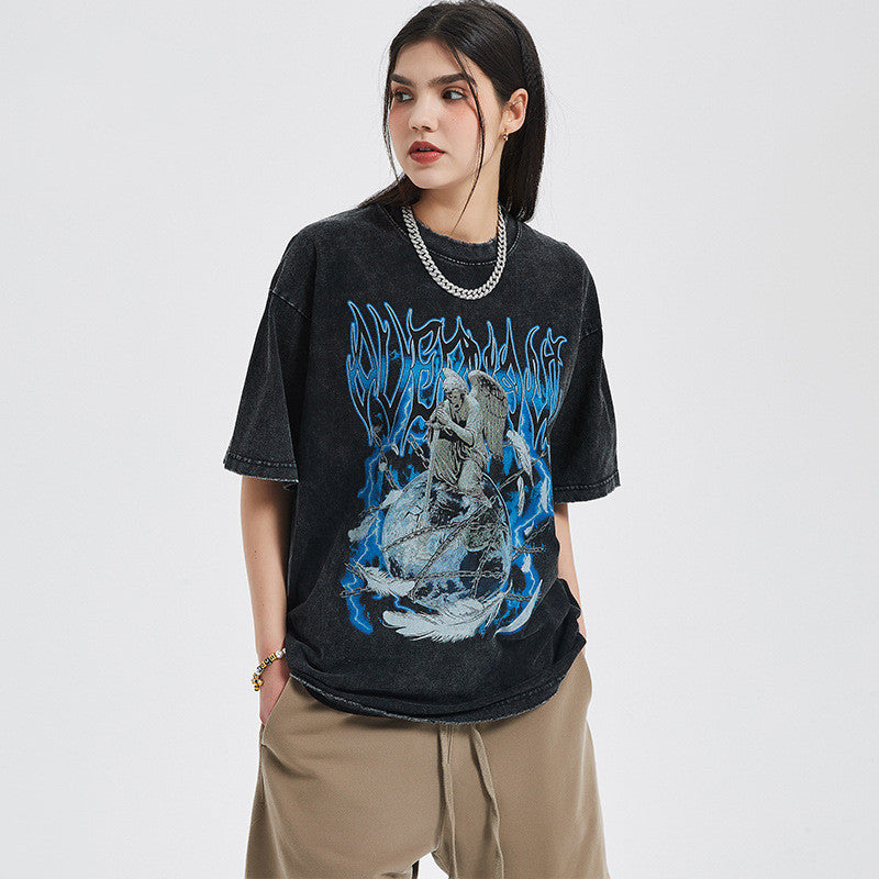 Vintage Print Distressed Short Sleeve T-Shirt