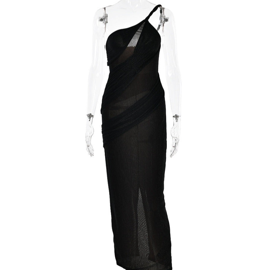 Fashion Shoulder Slim Fit Backless Dress