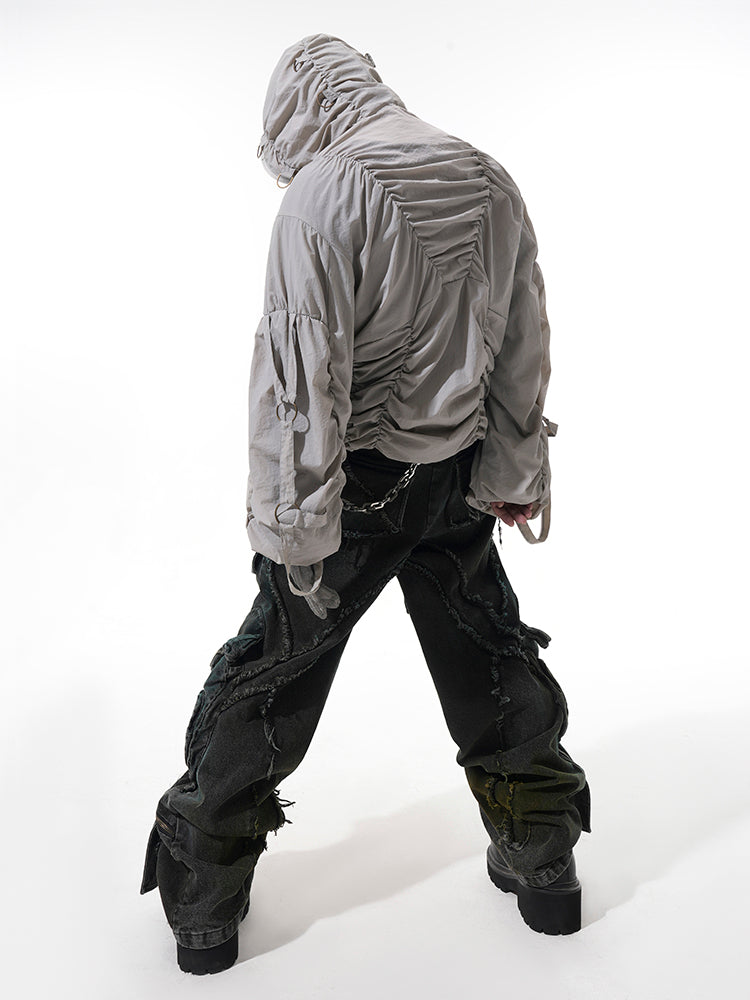 Veste à capuche plissée pour homme, imperméable au gel et aux UV