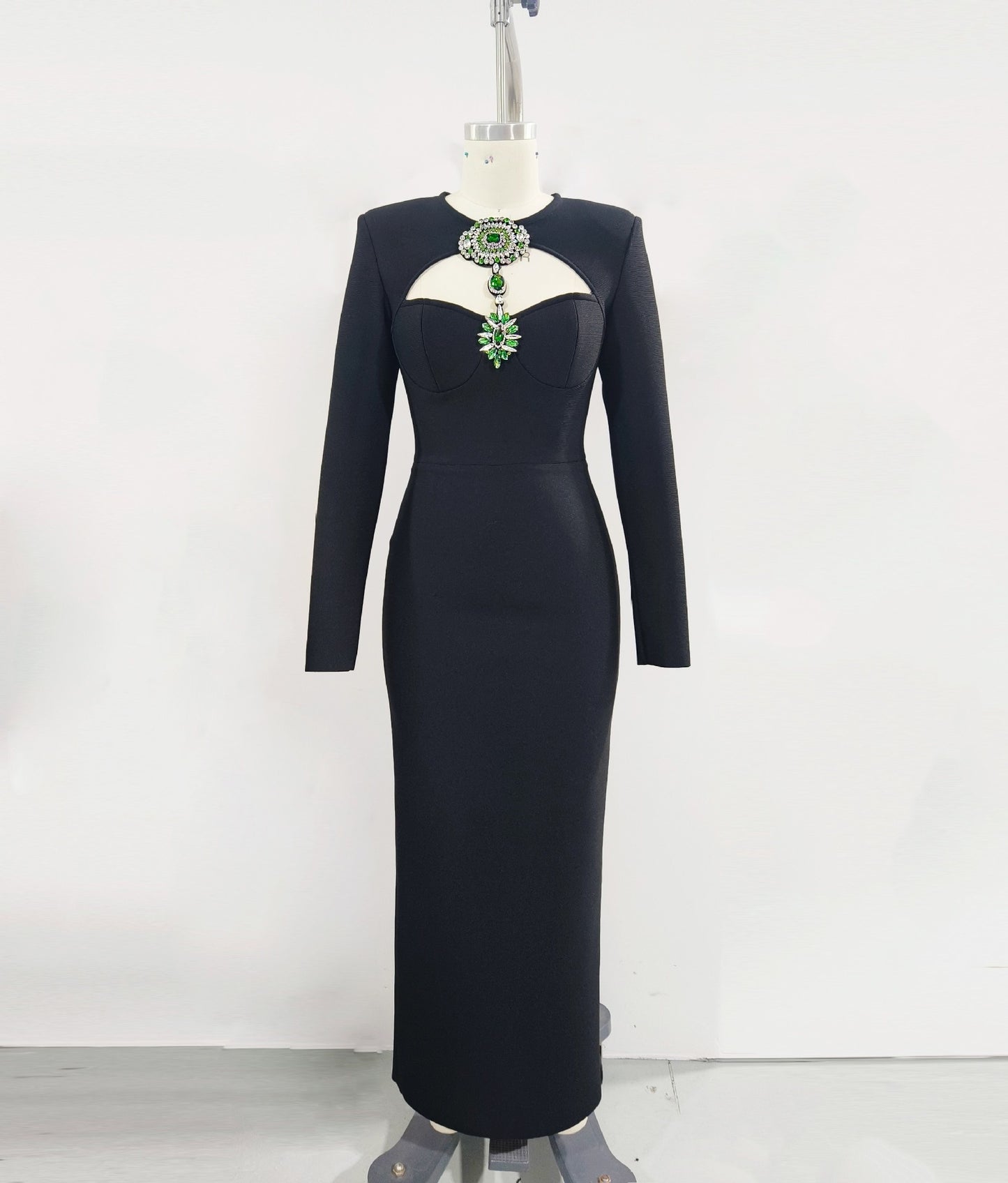 Temperament Long Sleeve Bandage Tight European And American Diamond Dinner Dress