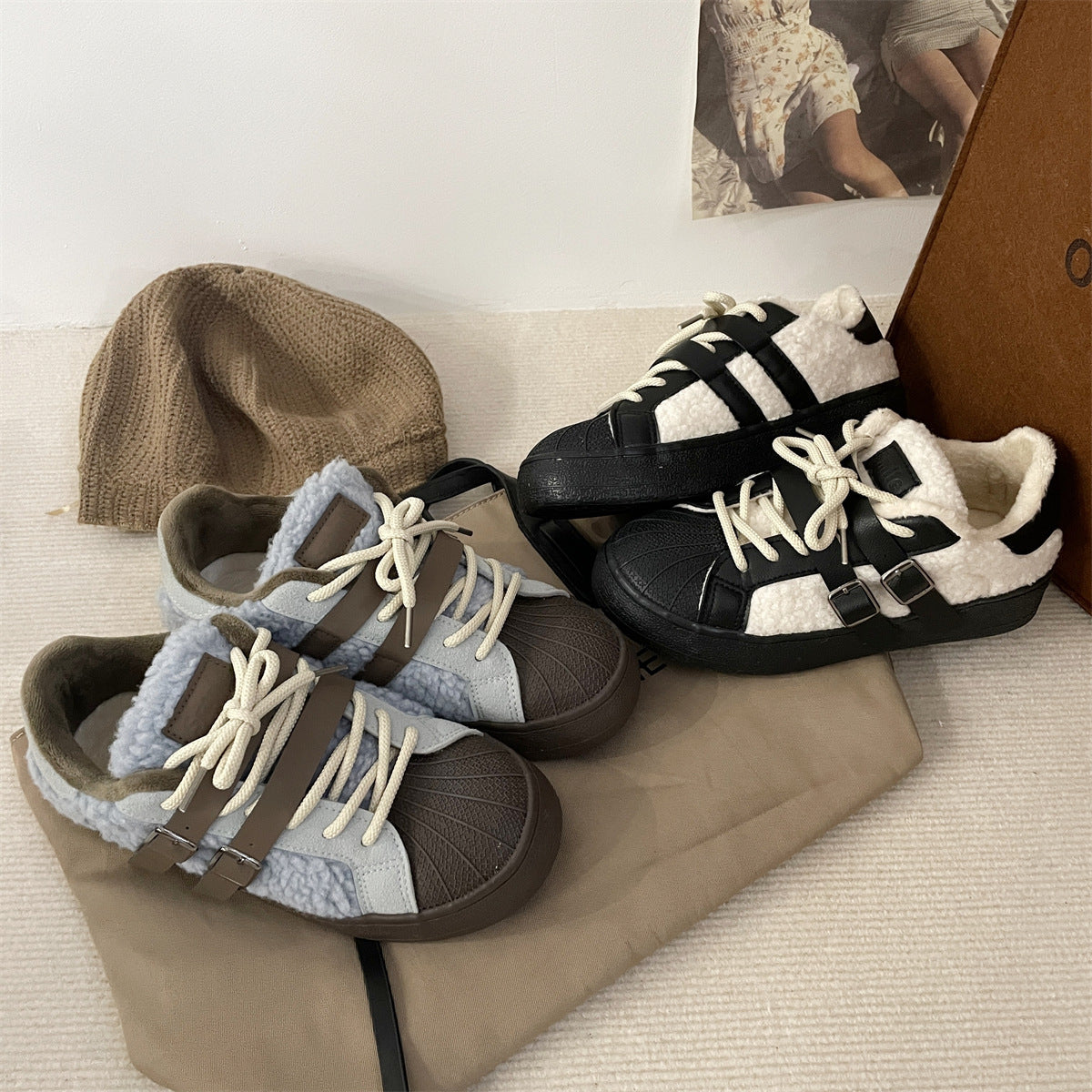 Popular Casual Retro High Sense Special-interest Design Women's Fleece Lined Thermal Shoes