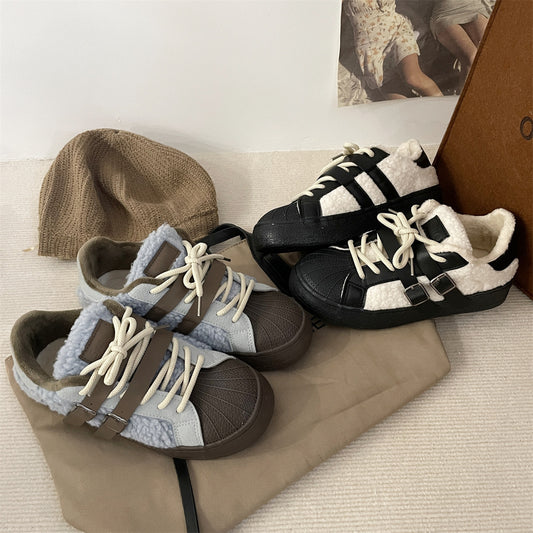 Popular Casual Retro High Sense Special-interest Design Women's Fleece Lined Thermal Shoes
