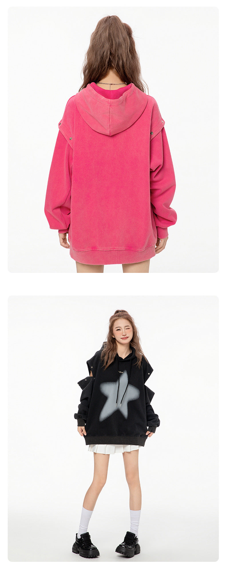 American-style Printed Distressed Detachable Sweater Autumn Couple Loose Top