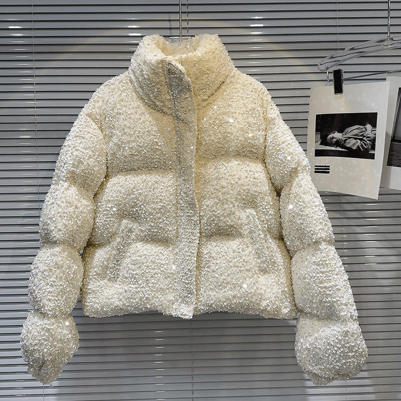 Sequined Heavy Industry Thermal Quilted Coat Down Jacket Women