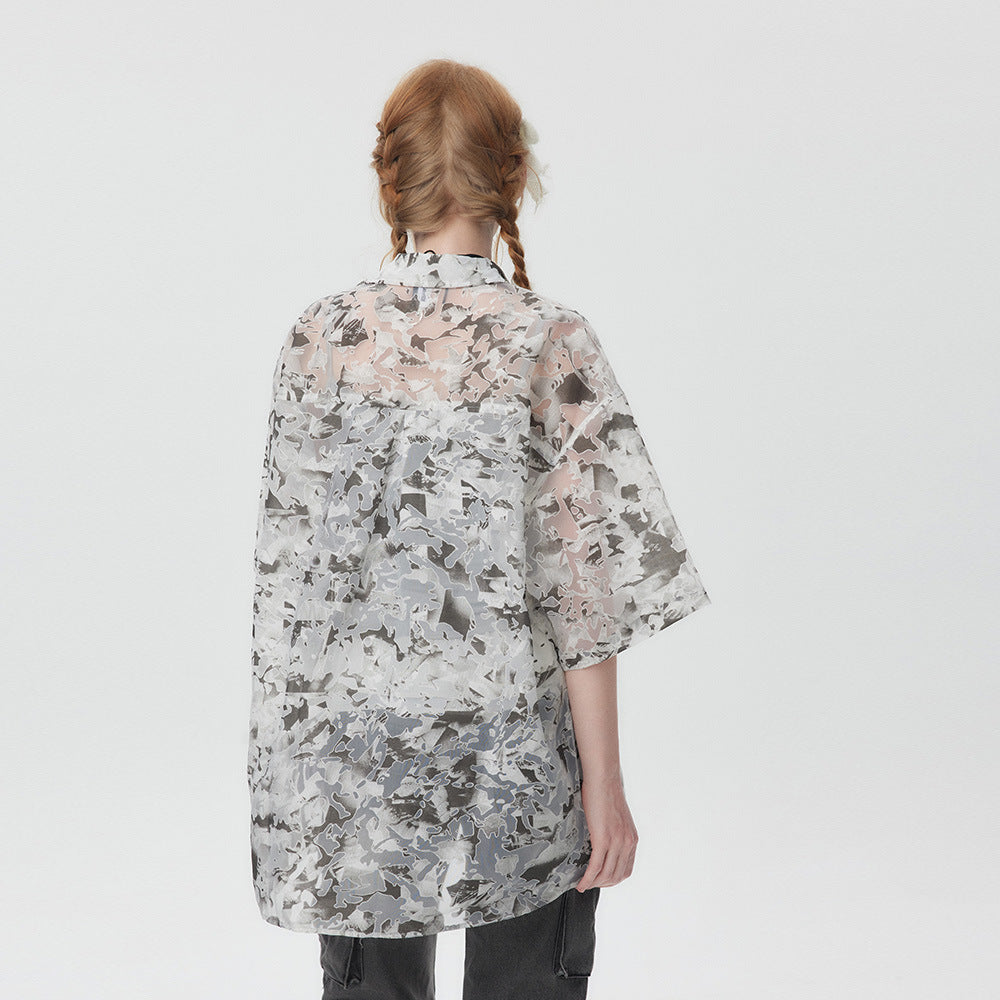 Tie-dyed Contrast Color Short-sleeved Shirt For Men