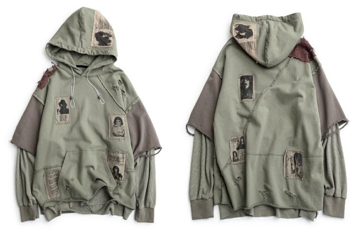 Cucitura di due finte toppe di distruzione del maglione