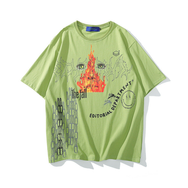 Flame Graffiti Print Loose T-Shirt