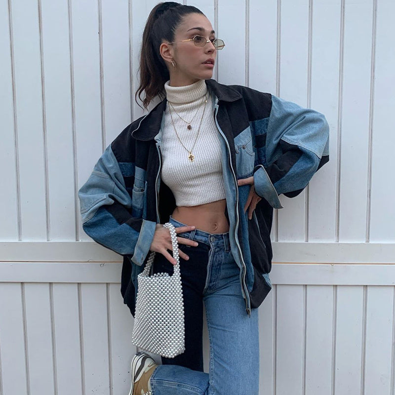 Veste en jean à coutures rétro de style américain