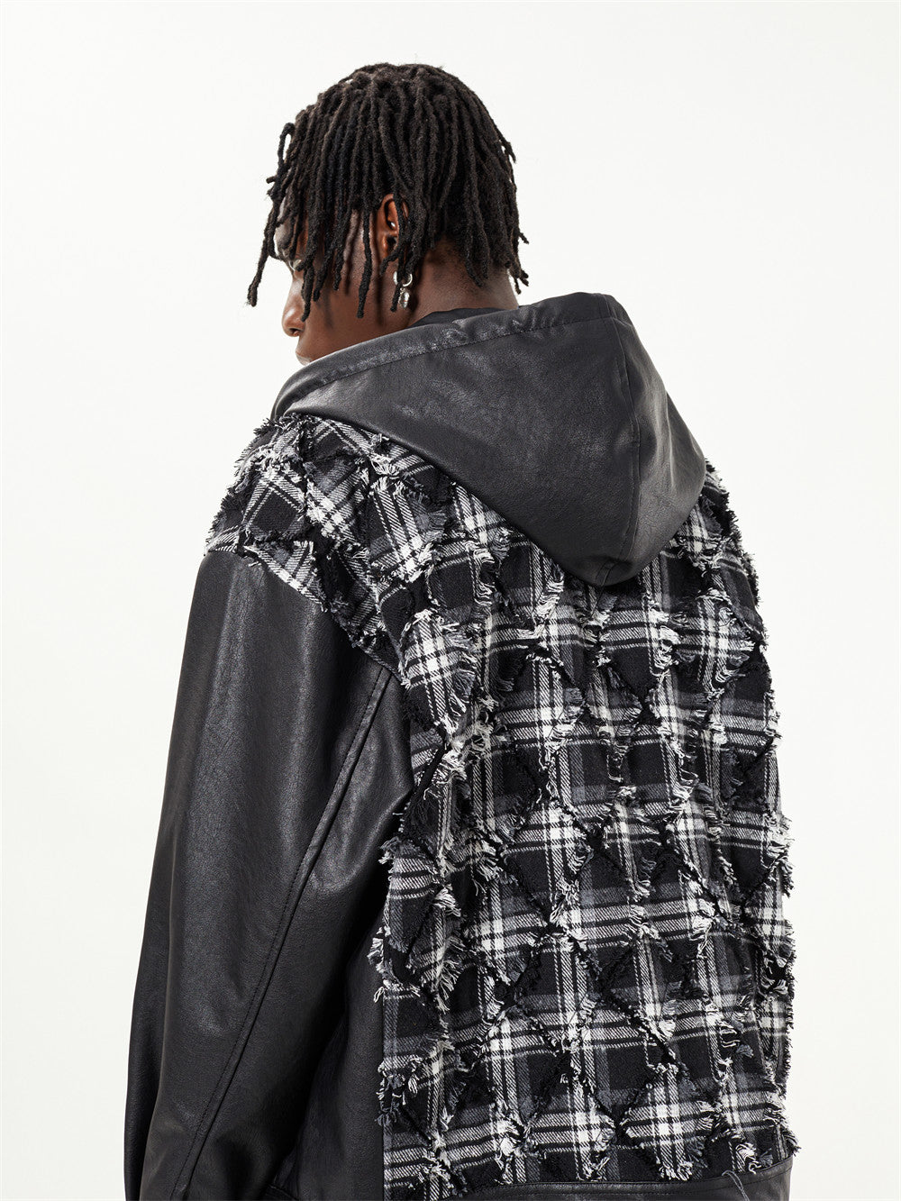 Manteau deux pièces en simili cuir PU avec coutures contrastées