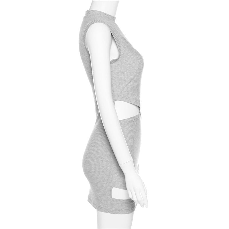 Round Neck Sexy Hollow Body Slim Bag Hip Hot Girl Dress