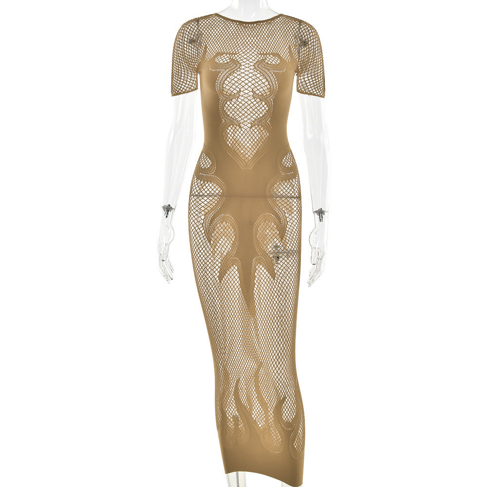 Flame Detail Fishnet Sexy Sheath Dress