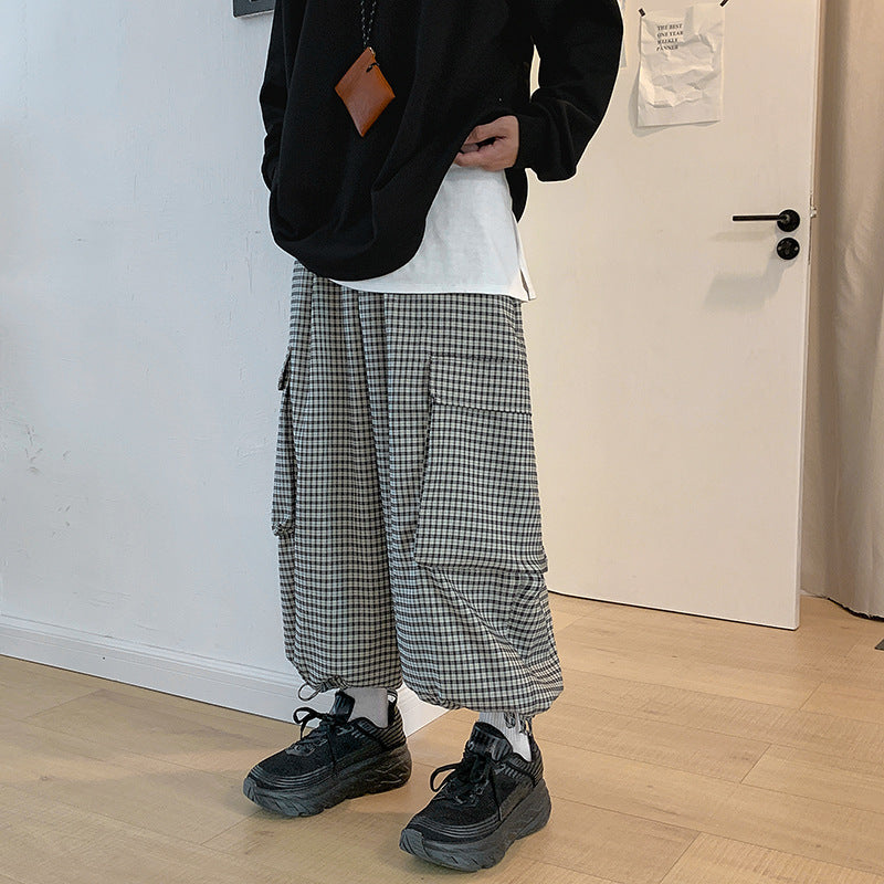 Wide Leg Big Pocket New Plaid Casual Pants Fashion