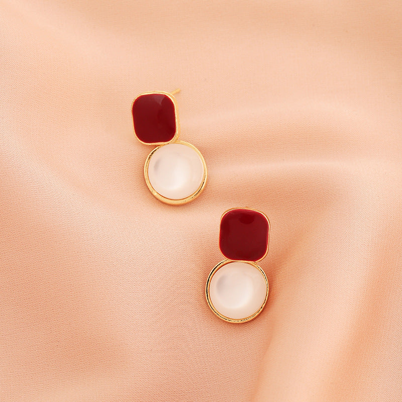 French Style Retro Stud Earrings Simple Buttons Elegant Dripping Earrings