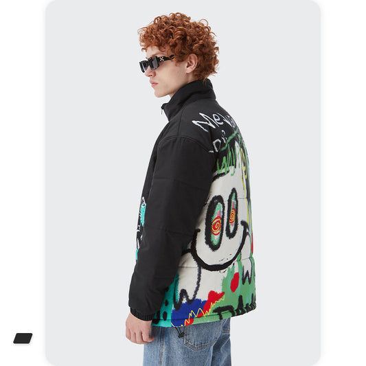 Loose And Graffiti Zipper Men Cotton Jacket