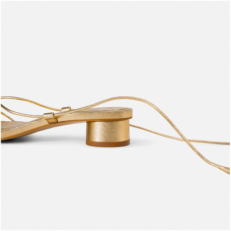 Lace-up Roman sandals chunky heel evening shoes