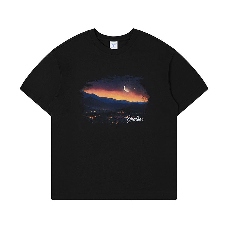 Drop Shoulder Sunset Print Short Sleeve Men