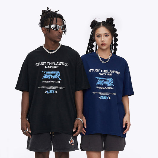 Fashion Retro Crack Letter Print T-shirt Men