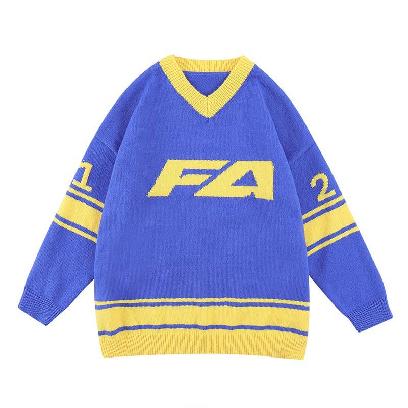 Alphanumeric Jacquard Colour Blocked Long Sleeve Jumper For Men
