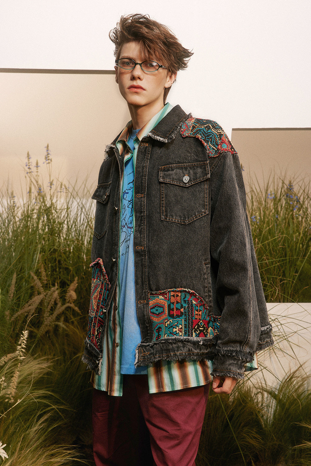 National Style Burrs Stitching Washed Denim Jacket