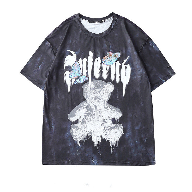 Tie dyed bear print short sleeve T-shirt