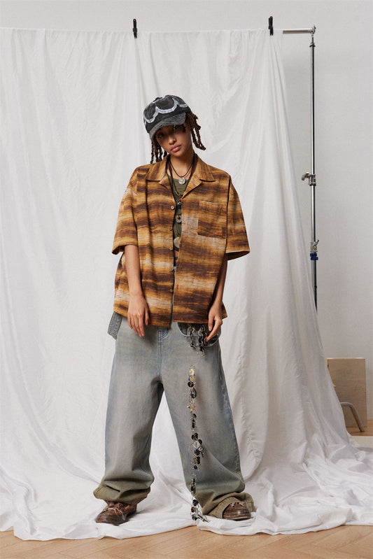 Gradient Striped Short-sleeved Shirt For Men