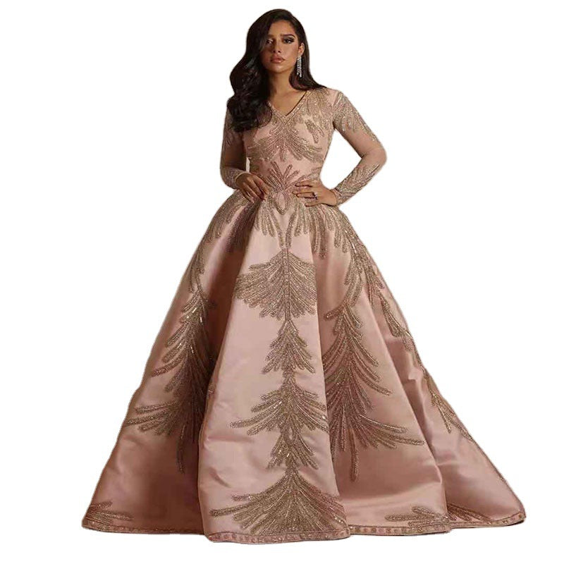 Graceful And Fashionable Bronzing Large Sleeve Evening Dress