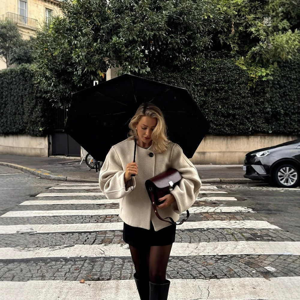 Square Collar Padded Woolen Coat