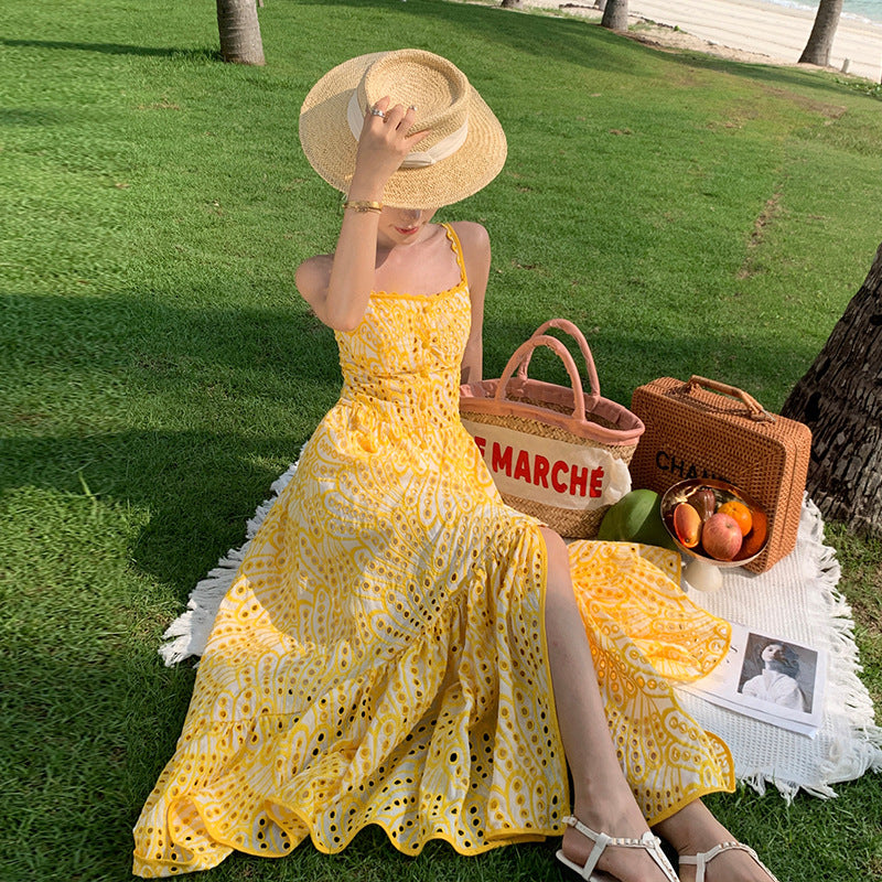 Waist Slimming Vacation Style Beach Dress Summer
