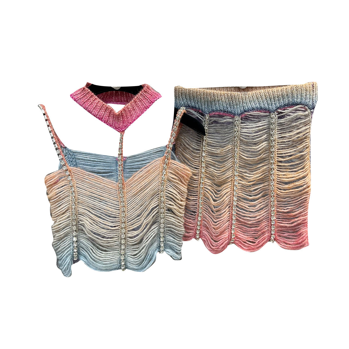 Completo corto con gilet in corda colorata traforata