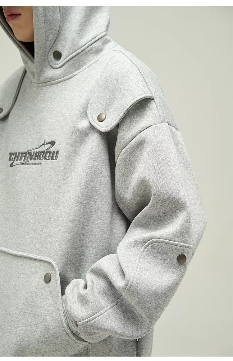 Loose Deconstruction Design Sense Hooded Fleece Lined Sweater Men