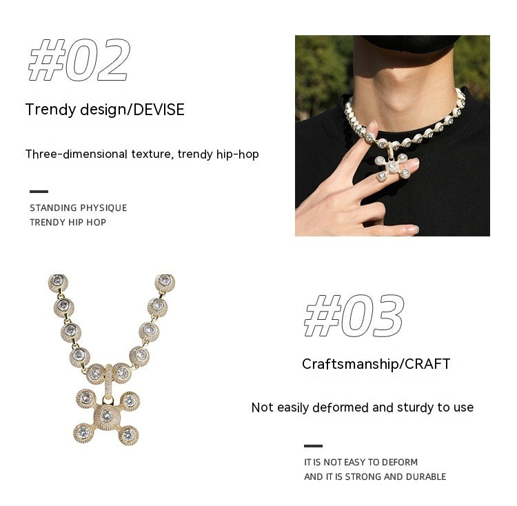 Collier en cuivre incrusté de zircons et de diamants, pendentif décoratif tendance et tendance