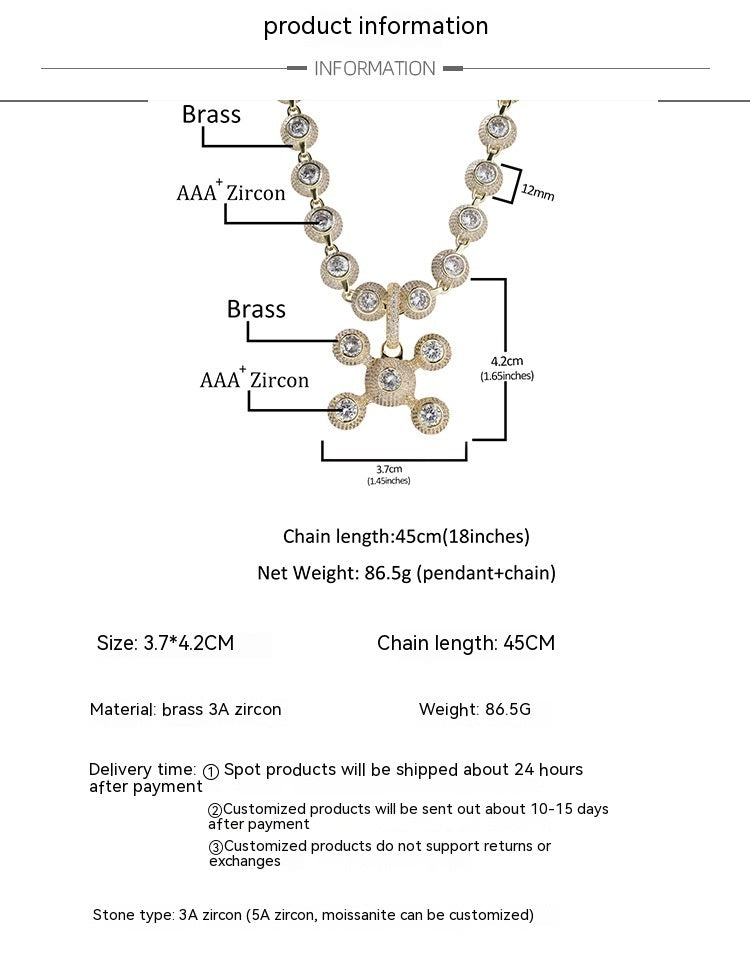 Collier en cuivre incrusté de zircons et de diamants, pendentif décoratif tendance et tendance